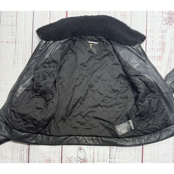 Ted Baker London Ovine Leather Jacket Women's Size 1 Lamb Shearling Fur Trim - Picture 3 of 10